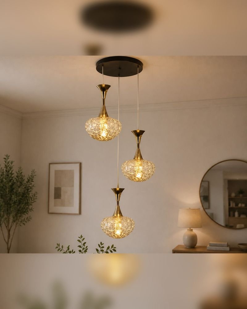Three-light pendant 546-3, amber glass — Three-light pendants 546-3