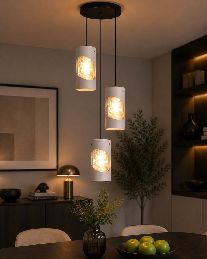 Three-light pendant 6027-3, white, blush glass — Three-light pendants 6027-3