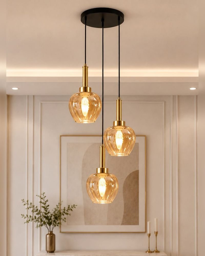 Three-light pendant 7082-3, amber glass — Three-light pendants 7082-3