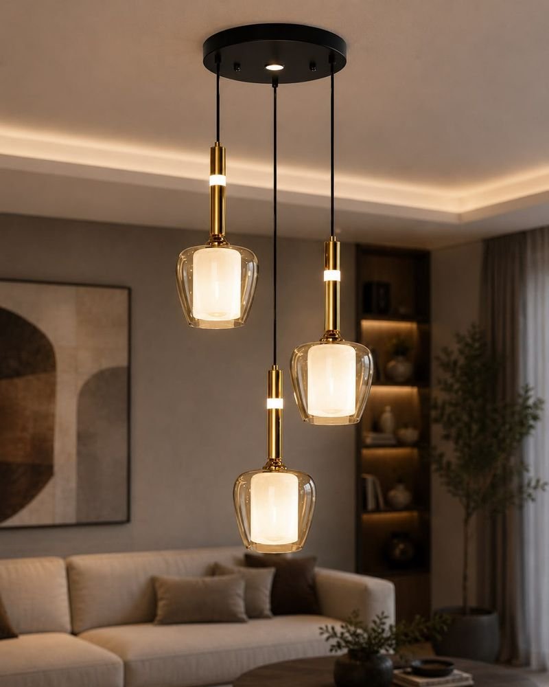 Three-light pendant S3624-3, gold — Three-light pendants S3624-3